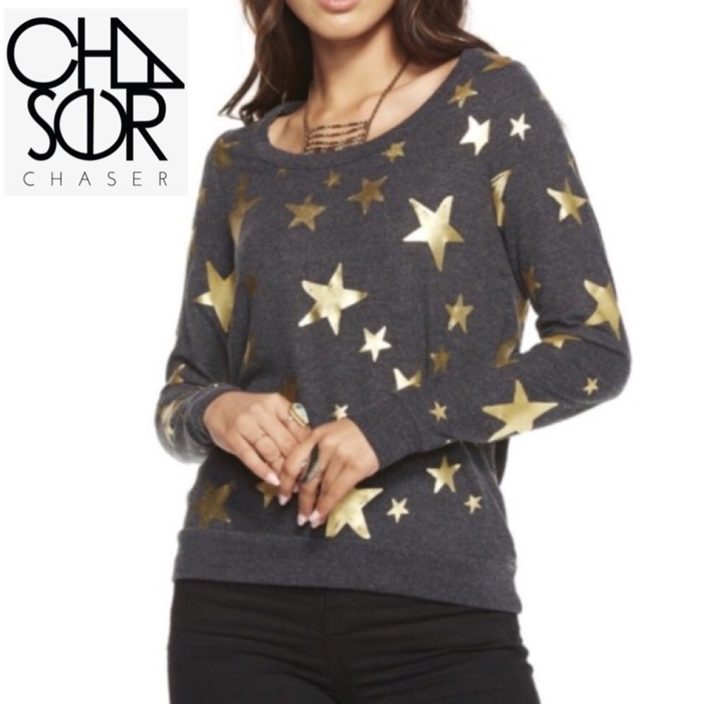 Chaser gray open back gold stars sweatshirt Small